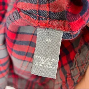 Aerie Red Plaid Button-Up Pajama Sleep Shirt Nightgown Cotton Flannel Medium thumbnail 4