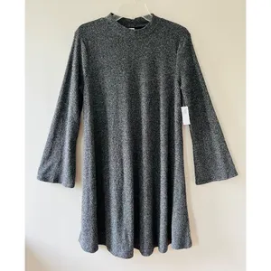 Old Navy Sz L Stretch Marled Pullover Flare Swing‎ Midi Dress Long Flare Sleeve thumbnail 2