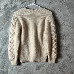 Baldwin Wool Mohair Chunky Knit‎ Sweater Cream Cable Sleeve Cozy Minimalist XS thumbnail 4