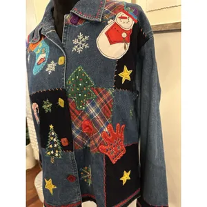 Christmas Jean Shacket Holiday Theme Shirt Size Small Blue Denim Vintage Xmas thumbnail 3