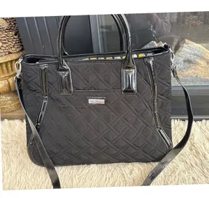 Vera‎ Bradley Trapeze Quilted Black Tote Bag Large Shoulder Bag Patent Trim thumbnail 1