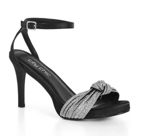 City Chic Black Ankle-Strap Heels with Silver Knotted Accent 9w thumbnail 1