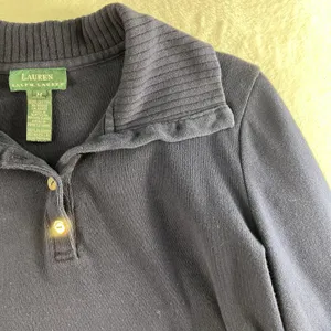 Lauren Ralph Lauren Medium M 1/4 Button Cotton Sweater Navy Blue LRL Women's thumbnail 4