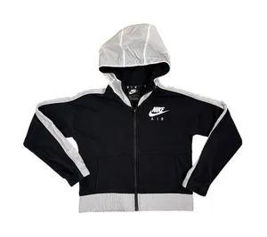 Nike Air Sportswear Club Fleece Black White Full-zip Loose Crop Hoodie Medium thumbnail 1