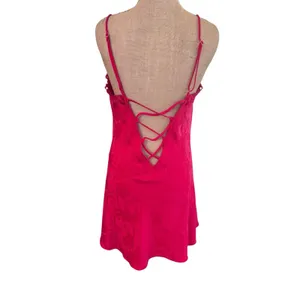 Victoria's Secret Vintage Red Jacquard Lace Trim‎ Chemise Nightgown Medium thumbnail 5