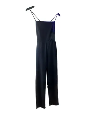 NWOT Black Straight Neck Jumpsuit Open Lace Up Back Size L Fits M thumbnail 3