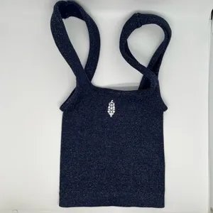 Free people Happiness Runs Square Neck Lurex Crop In Deepest Navy / Gold thumbnail 3