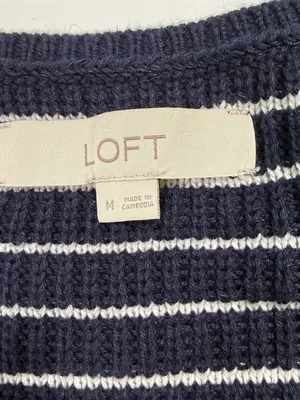 LOFT 100% Cotton Navy and White Striped V-Neck Pullover thumbnail 5