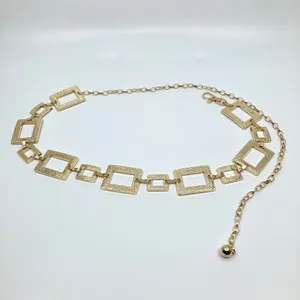 Y2K Geometric Gold Textured Square Link Chain Belt, Up to 44 Inches, X7GA1140 thumbnail 3