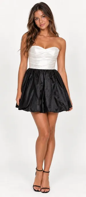 Maddy Paige Satin Strapless Homecoming Mini Dress – White/Black – 5/6 thumbnail 1