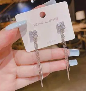 Women’s Crystal Flower Long Tassel Dangle Drop Earrings thumbnail 2