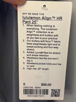 Lululemon Leggings Align HR Pant 25 ” Solar Grey NWT Size 6 Rare Sold Out New thumbnail 5