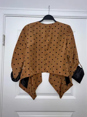 MINE Polka Dot Print Roll Tab Sleeve Open Cascade Front Blazer Jacket Size L thumbnail 8