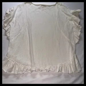 Umgee‎ Ruffle Hem Top Womens Small Ivory Cotton Short Sleeve Boho Blouse thumbnail 6