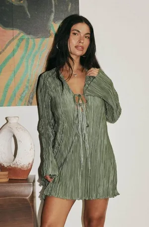 Princess Polly Malop long sleeve mini dress sage thumbnail 2