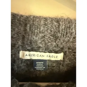 American Eagle Womens Charcoal‎ Grey Ribbed Knit Oversized Crew Neck Sweater M thumbnail 2