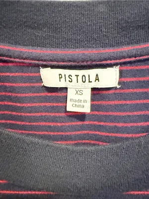 PISTOLA Marina Wide Shoulder Muscle‎ Tee Mariner’s Stripe Navy Blue and Red XS thumbnail 5
