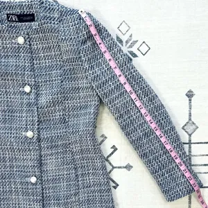 ZARA Long Structured Tweed Button Down Blazer Coat Small thumbnail 10