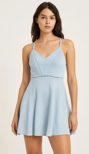 Silence + Noise Light Blue Strappy Fit‎ & Flare Mini Dress Sz 6 thumbnail 1