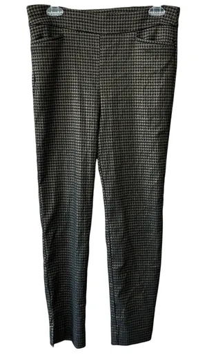 Chicos Black Houndstooth Pant Pull On Stretch Sz 1R or 8 Party Holiday Business thumbnail 1