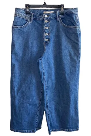 Levi's Mile High‎ Cropped Wide Leg Jeans 32 Button Fly High Rise Denim Blue thumbnail 1