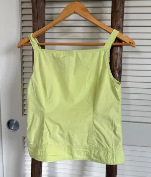 Loft Square Neck Tank Top Side Button Detail Sleeveless Chartreuse Size 6 thumbnail 2