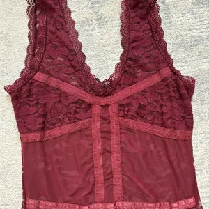 Shinestar Burgundy Sheer Lace Bodysuit Teddies Size M thumbnail 3