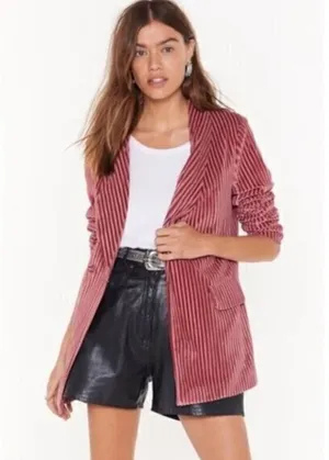 NWT Nast Gal Say It Stripe Velvet Striped Blazer thumbnail 1