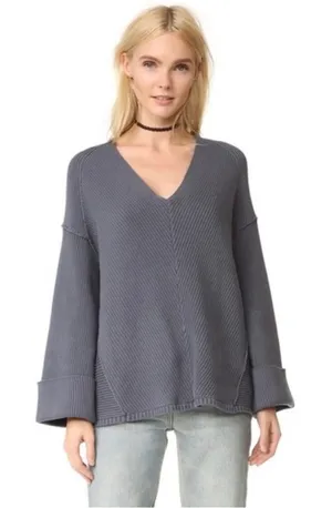 Free People La Brea V-Neck Blue Gray Sweater thumbnail 1
