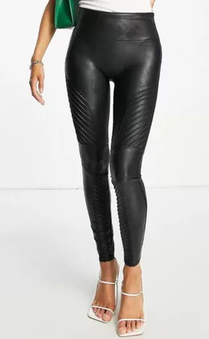 Spanx Faux Leather Moto Leggings Black Shiny Biker Motorcycle Edgy Skinny Pants thumbnail 9