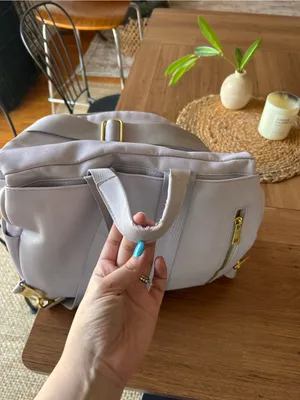 Fawn Design Lavender Leather Convertible Backpack Gold Hardware RARE flawed thumbnail 10