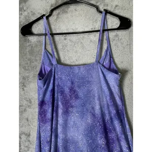 Vintage Y2K Purple Glitter Cowl Neck Mini Dress Spaghetti Strap Party Clubwear thumbnail 4