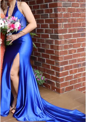 Sherri Hill Royal Blue Halter Prom Dress thumbnail 1