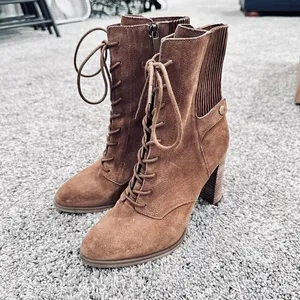 MICHAEL MICHAEL KORS Carrigan‎ Lace-Up Booties Brown Leather Mob Wife Moto 8.5 thumbnail 11