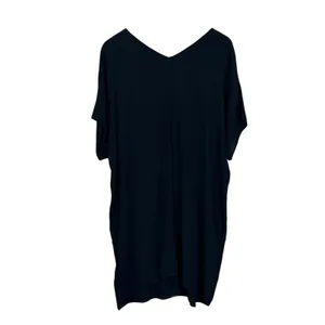 Madewell Leather Edged Easy Shirt Shift Mini Dress Solid Black Edgy LBD Size M thumbnail 5