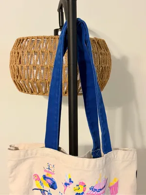 Starbucks Canvas Mini Tote in Cream with Blue Handles and Multicolor Print thumbnail 3