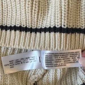 Zara Knit Rugby Sweater Womens Medium Cream Black Striped Collared Cotton Preppy thumbnail 5