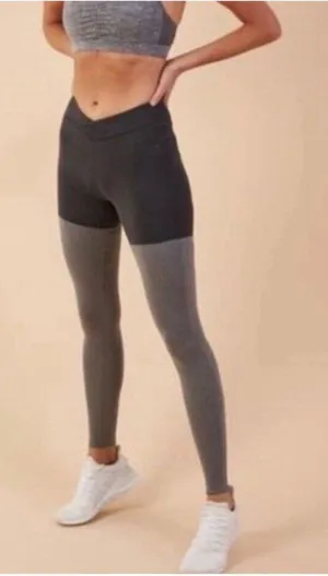 Gymshark Two‎ Tone Grey Colorblock Crossover Athletic Leggings Women's Size M thumbnail 1