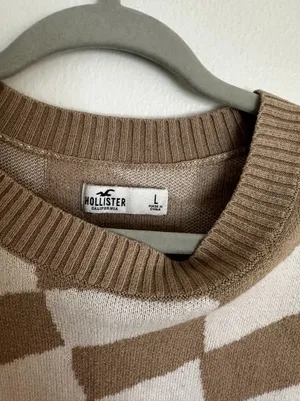 Hollister Brown White Checkered Cropped Sweater thumbnail 3