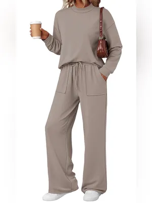 Relaxed Taupe Straight-Leg Sweatpants - Women's Lounge Set thumbnail 5