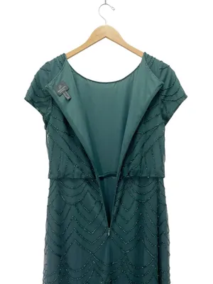 Adrianna Papell Sz 10 Dusty Emerald Green Beaded Blouson Evening Gown Maxi Dress thumbnail 7