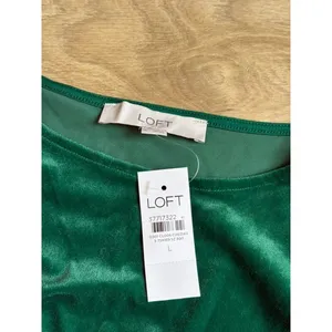 NWT Loft velvet velour green side cinch long sleeve blouse dressy soft size L thumbnail 3