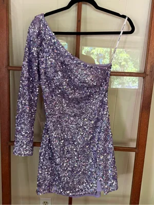 Sherri Hill 54469 Lilac One Shoulder Sequin Cocktail Dress Homecoming Prom - 4 thumbnail 4
