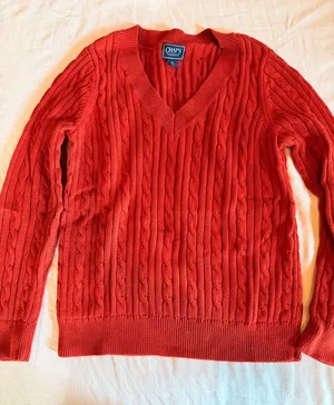 Vintage Chaps Classics Rust Red Cable Knit V Neck Sweater 100% Cotton XL thumbnail 1