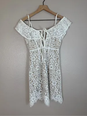 For Love & Lemons Vintage 2016 Rosemary White Beige Lace Mini Dress Small $350 thumbnail 10