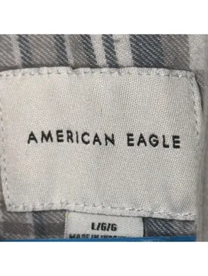 American Eagle Hooded Flannel Shirt - Gray Plaid, Size L thumbnail 5