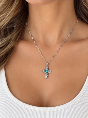 Southwestern Turquoise Cross Sterling Silver Sand Cast New Sterling Plate Chain thumbnail 5