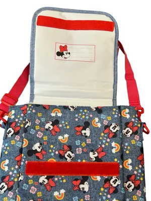 Disney Minnie Mouse print, denim & red bow removable strap insulated lunch bag thumbnail 5