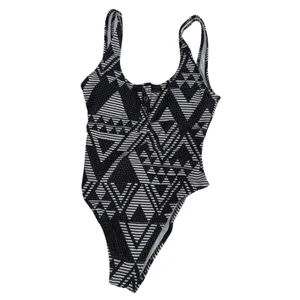 Aerie‎ One Piece Swimsuit S Black White Geometric Tribal Henley High Cut Cheeky thumbnail 3