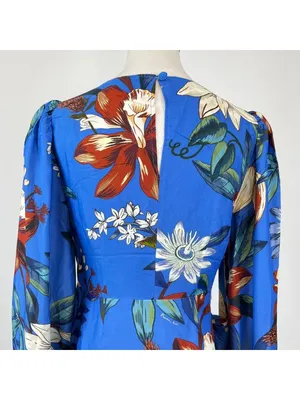 NWOT Farm Rio Blue Surreal Flowers Wrap Long Sleeve Mini Dress Size S thumbnail 9